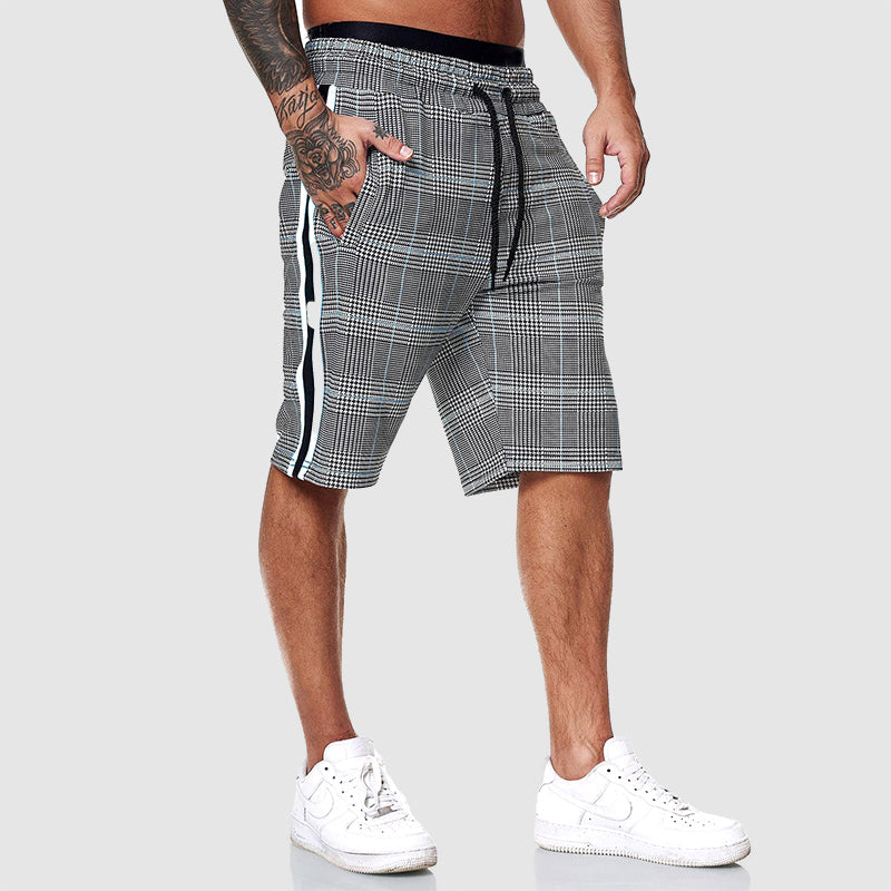 Plaid drawstring knee-length casual shorts for men | Alpha Russo -2
