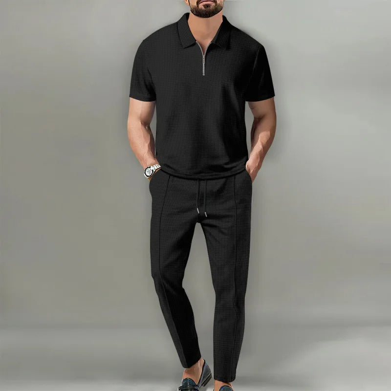 Two-piece zip-collar short-sleeve casual set for men | Urban Russo -1