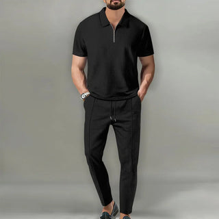 Two-piece zip-collar short-sleeve casual set for men | Urban Russo -1