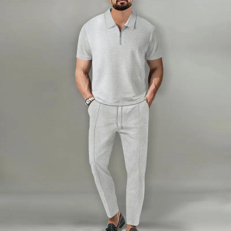 Two-piece zip-collar short-sleeve casual set for men | Urban Russo -3