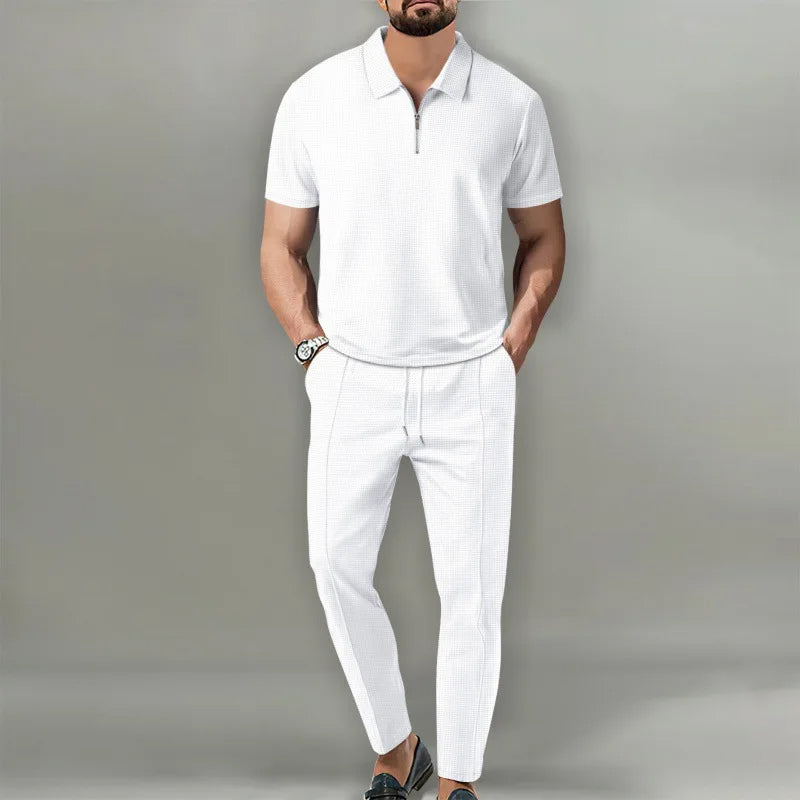 Two-piece zip-collar short-sleeve casual set for men | Urban Russo -2