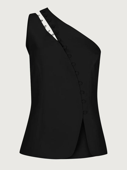 One-shoulder button-detail knit top for women | Dione -7