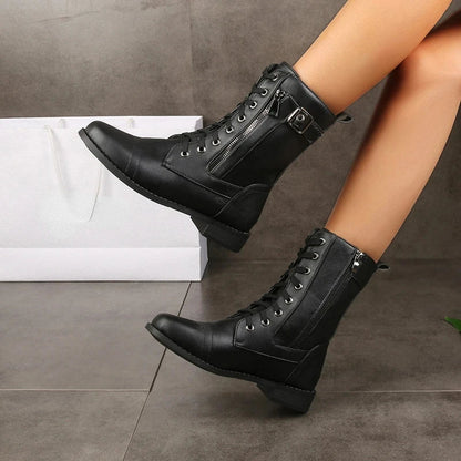 Lace-up leather zip ankle boots for women | Brandy -3