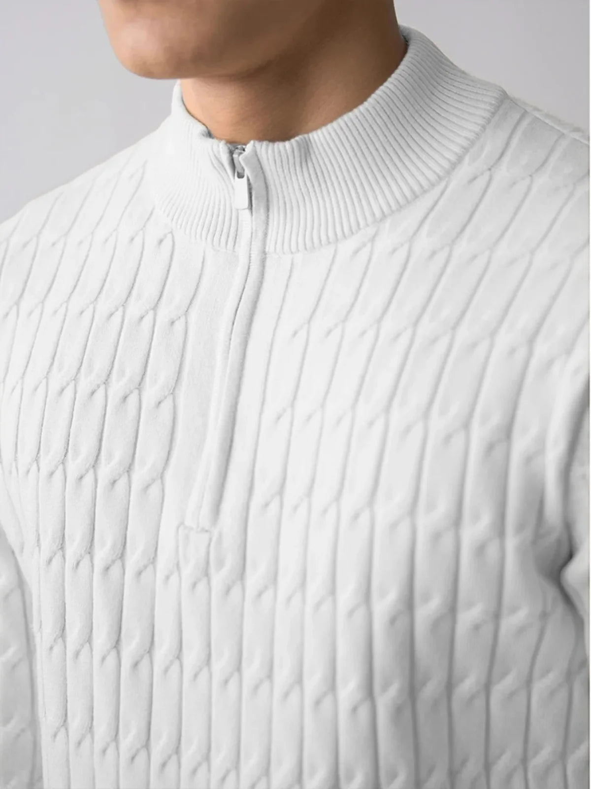Cable-knit half-zip warm pullover for men | Ellison -2