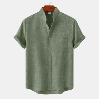 Collarless short-sleeve casual summer shirt for men | Matteo -2