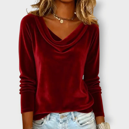 Elegant drape-neck long sleeve evening top for Women | Margaret Élan