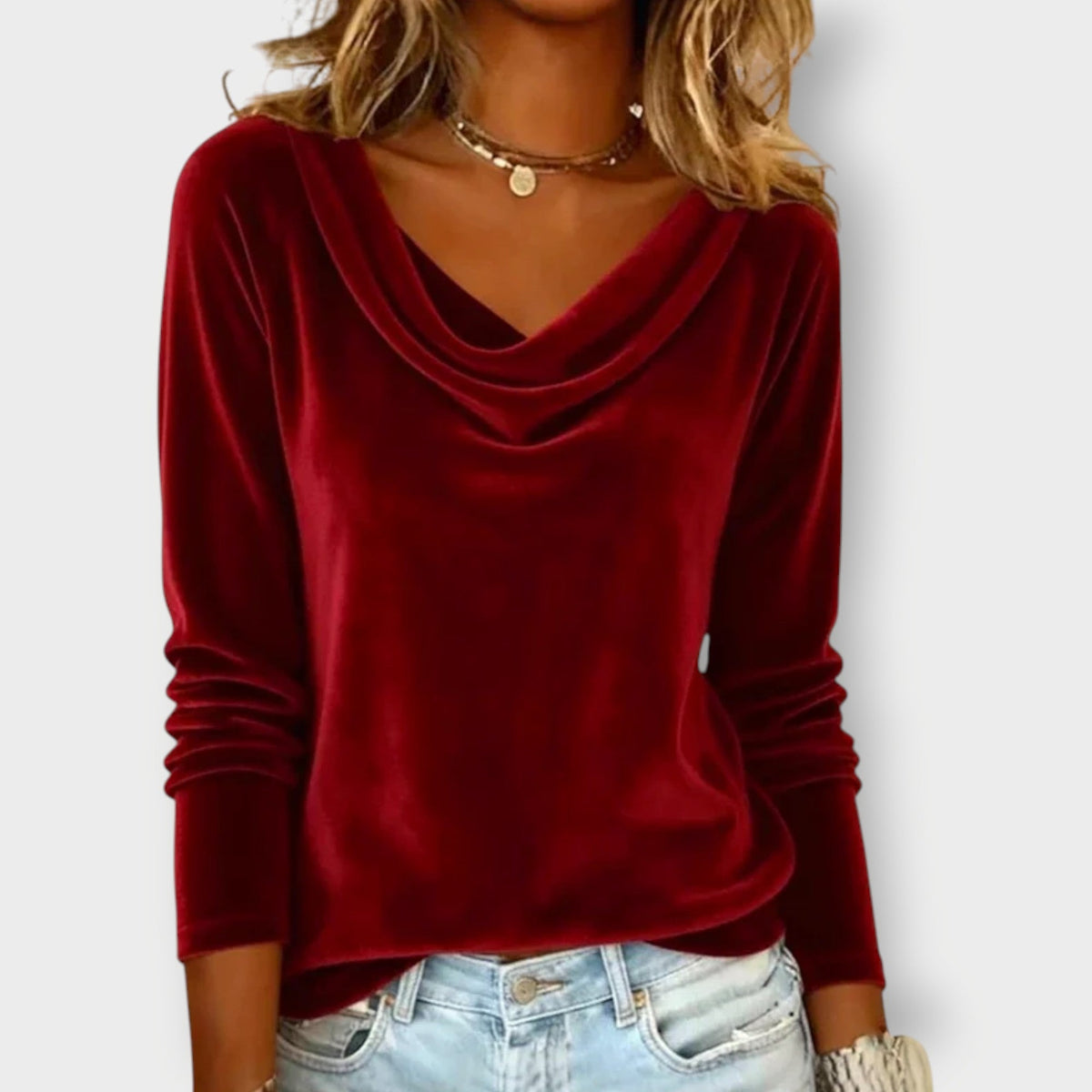 Elegant drape-neck long sleeve evening top for Women | Margaret Élan