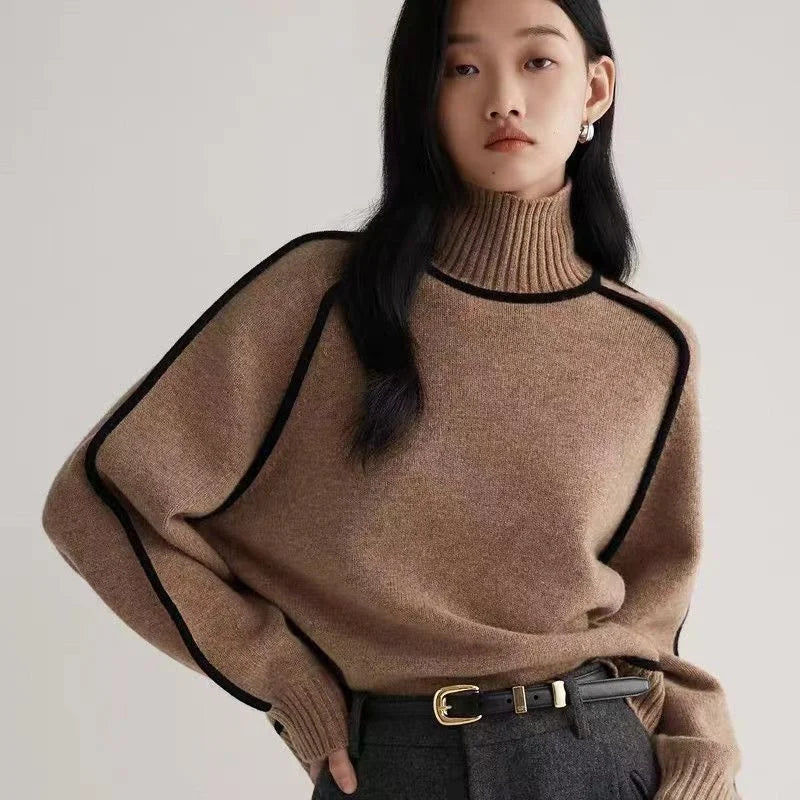 Ottoline | Women's Contrast Piping Turtleneck Sweater