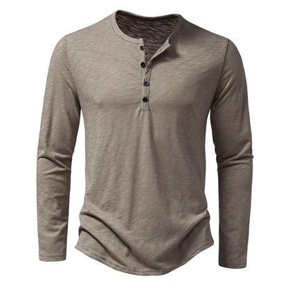 Slim-fit cotton henley casual shirt for men | Dixon -1
