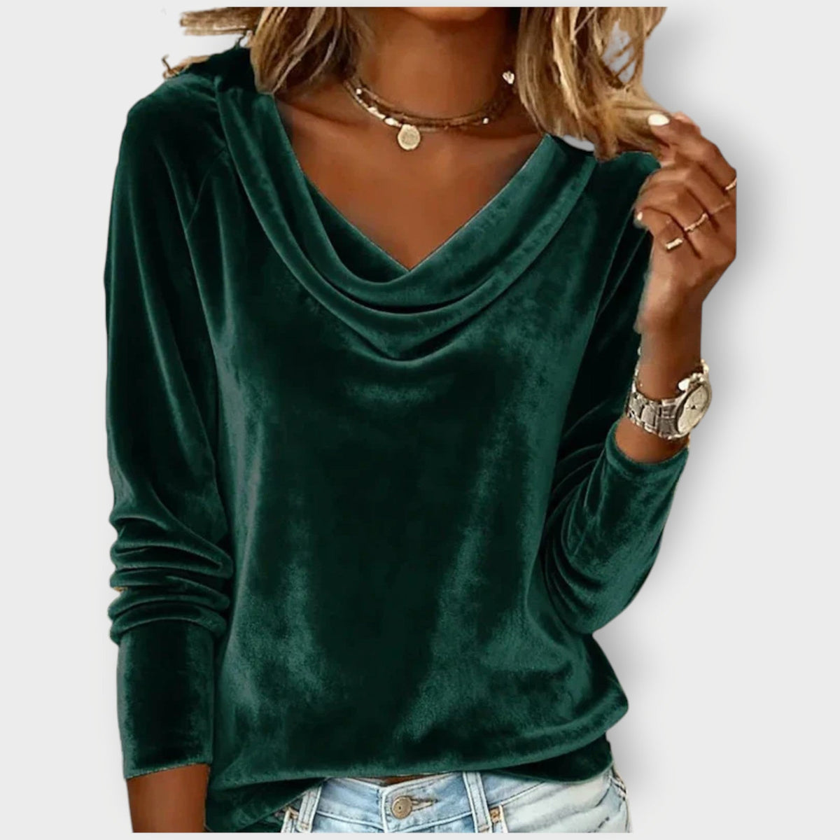 Elegant drape-neck long sleeve evening top for Women | Margaret Élan
