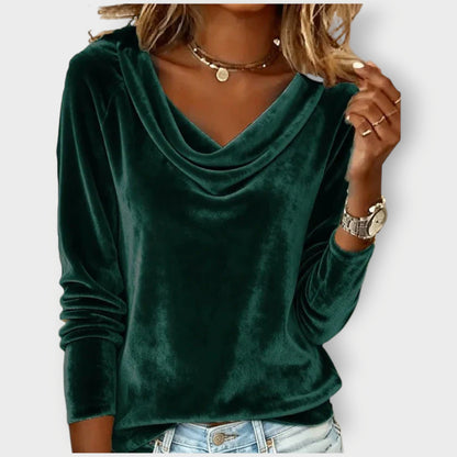 Elegant drape-neck long sleeve evening top for Women | Margaret Élan