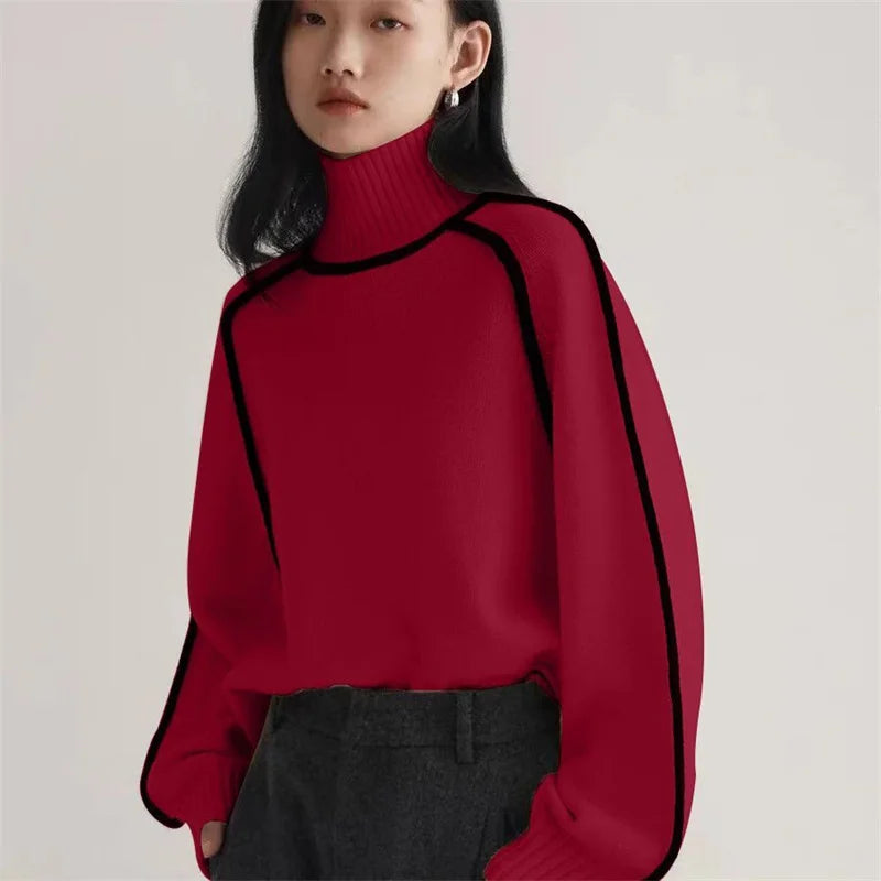 Ottoline | Women's Contrast Piping Turtleneck Sweater