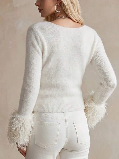 Sylvane | Women's Off Shoulder Fuzzy Knit Sweater