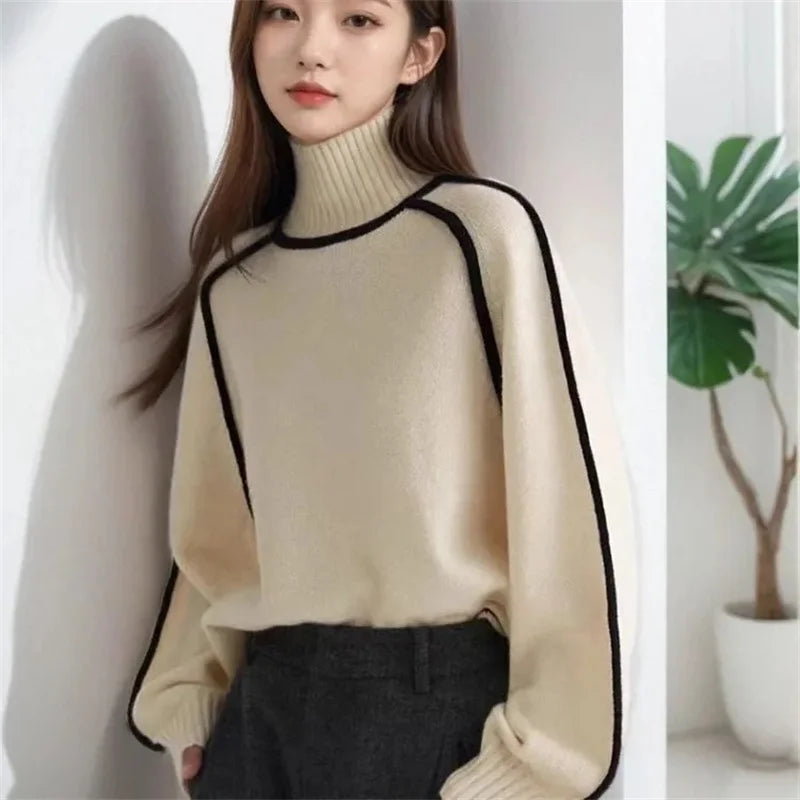 Ottoline | Women's Contrast Piping Turtleneck Sweater