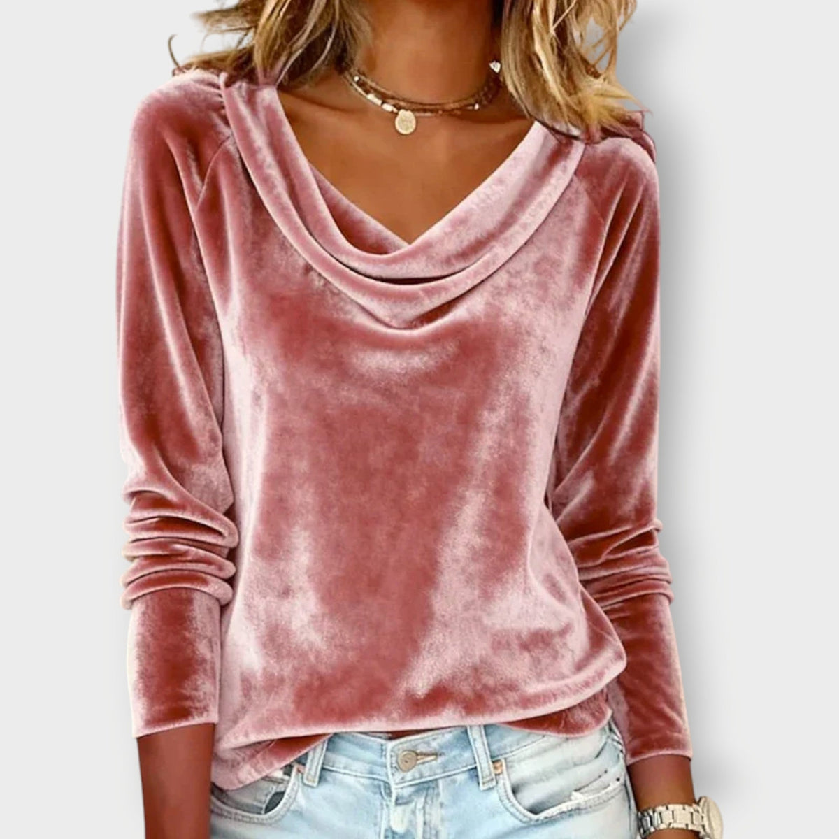 Elegant drape-neck long sleeve evening top for Women | Margaret Élan