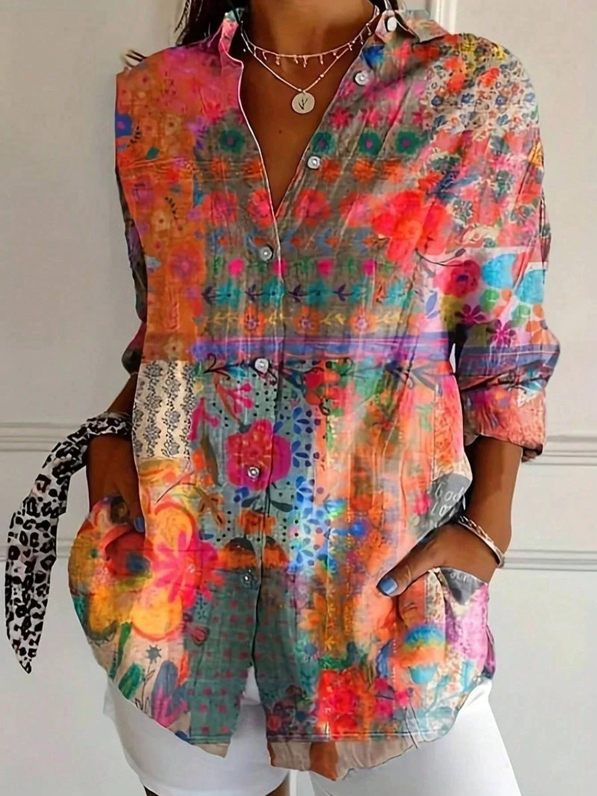 Colourful patterned everyday blouse for women | Andie -2