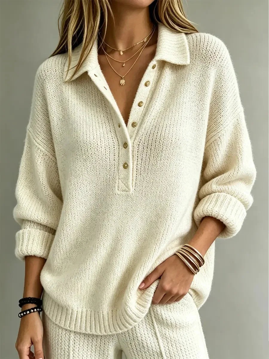Alma | Women's Button Neck Polo Sweater