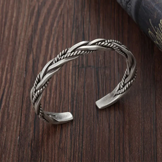 Braided silver open-cuff bracelet for men | Torin -5