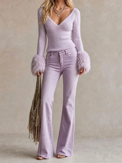 Sylvane | Women's Off Shoulder Fuzzy Knit Sweater