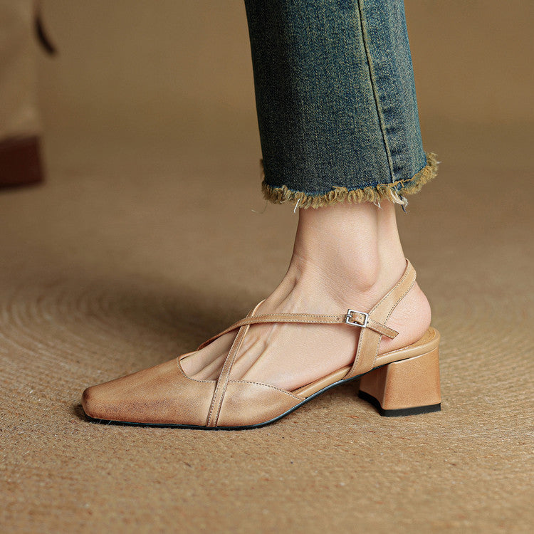 Closed-toe block-heel buckle sandals for women | Cecelia -12