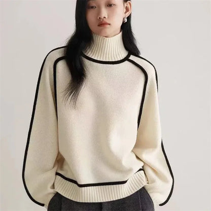 Ottoline | Women's Contrast Piping Turtleneck Sweater