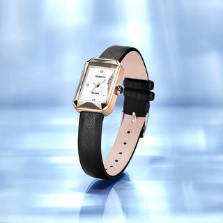 Slim rectangular leather-strap wristwatch for women | Aurora -5