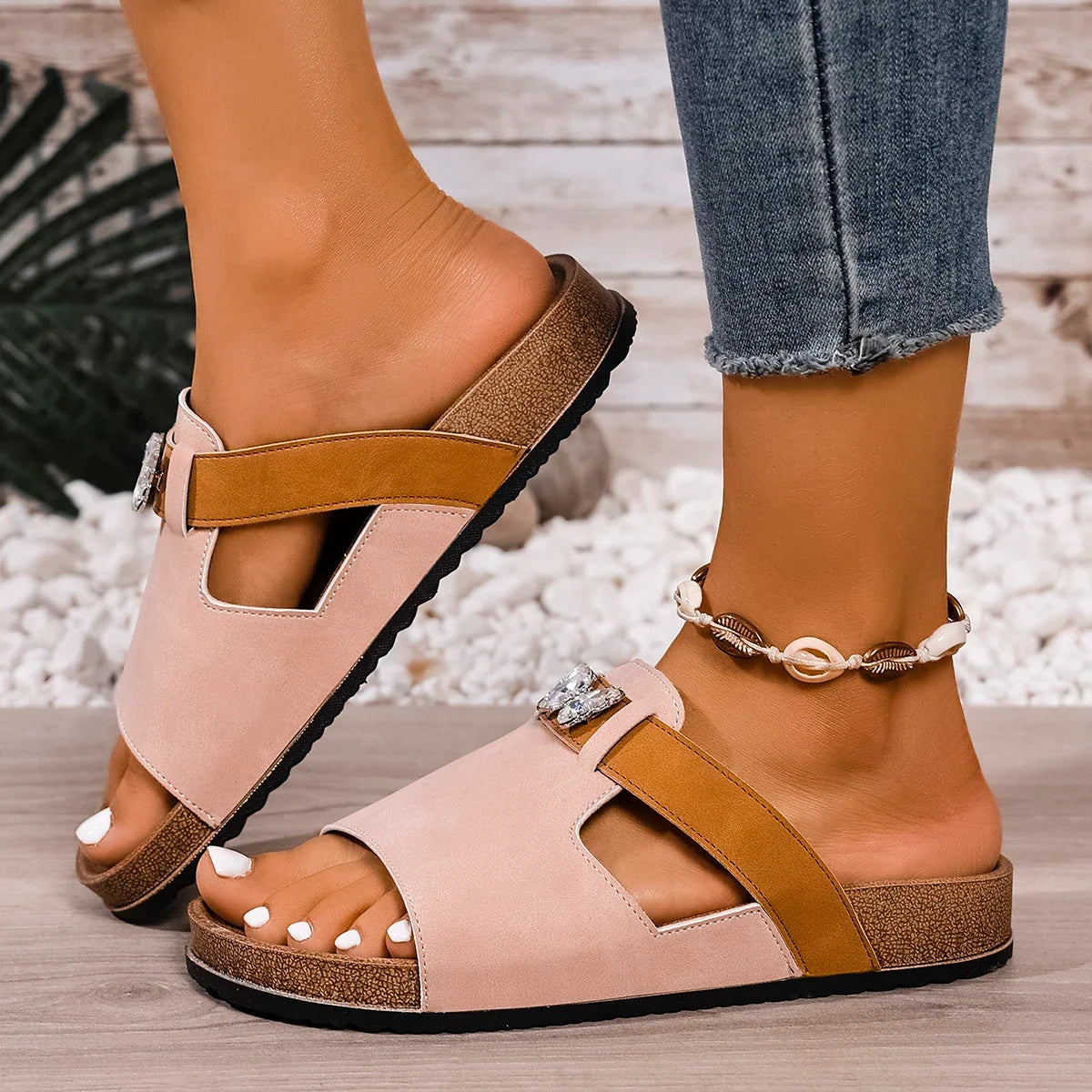 Jasper | Cork Sole Buckle Slide Sandal