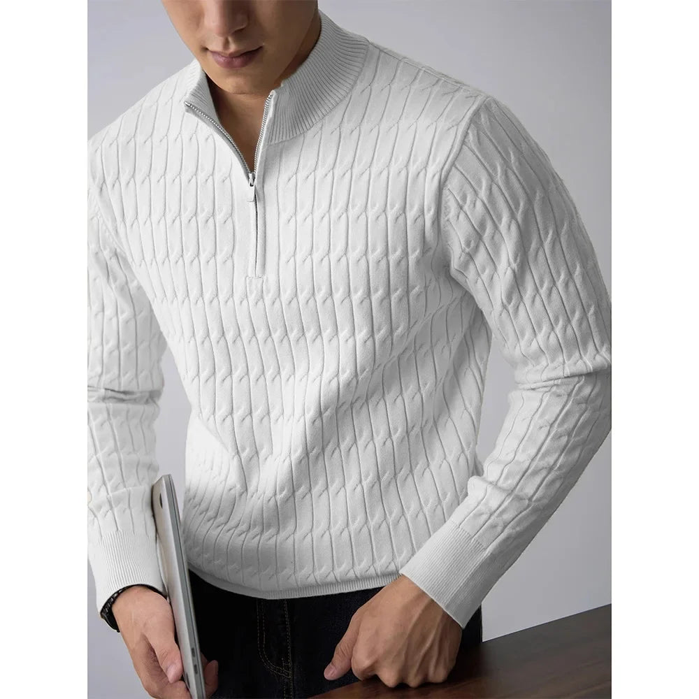 Cable-knit half-zip warm pullover for men | Ellison -23