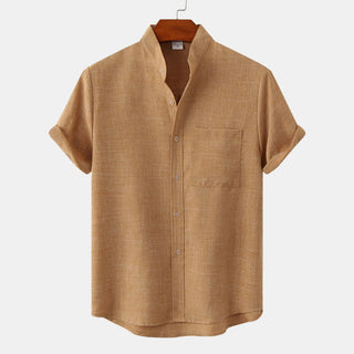Collarless short-sleeve casual summer shirt for men | Matteo -5