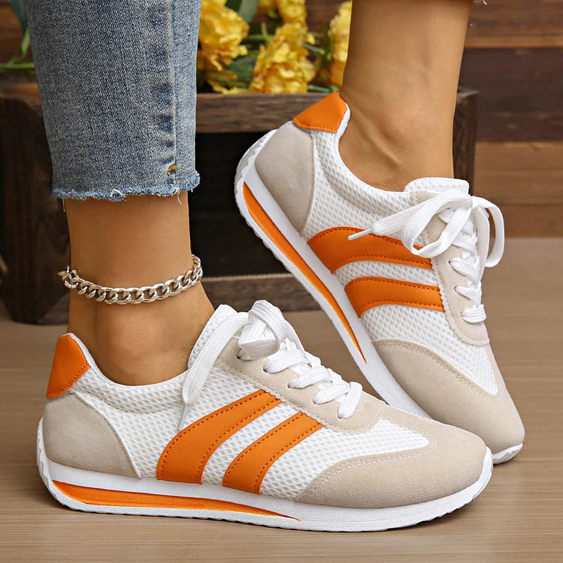 Breathable striped shock-absorbing everyday trainers for women | Isoria -1
