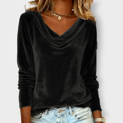 Elegant drape-neck long sleeve evening top for Women | Margaret Élan