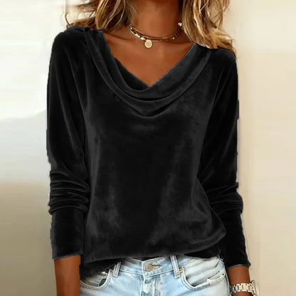 Elegant drape-neck long sleeve top for Women | Margaret Noir