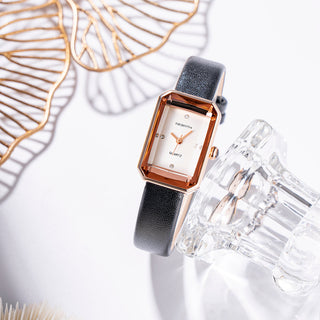 Slim rectangular leather-strap wristwatch for women | Aurora -8