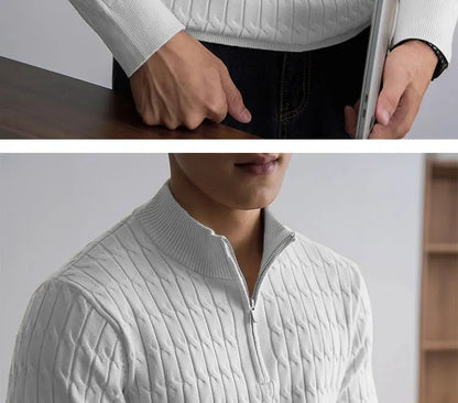 Cable-knit half-zip warm pullover for men | Ellison -18