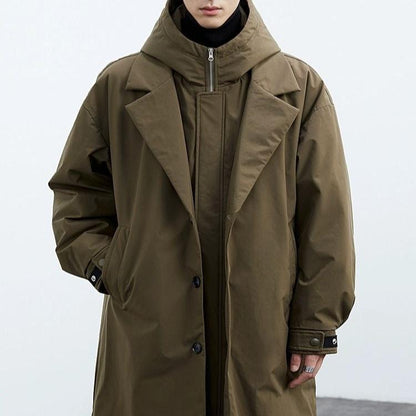 Long hooded zip-front tailored overcoat for men | Kensington -5