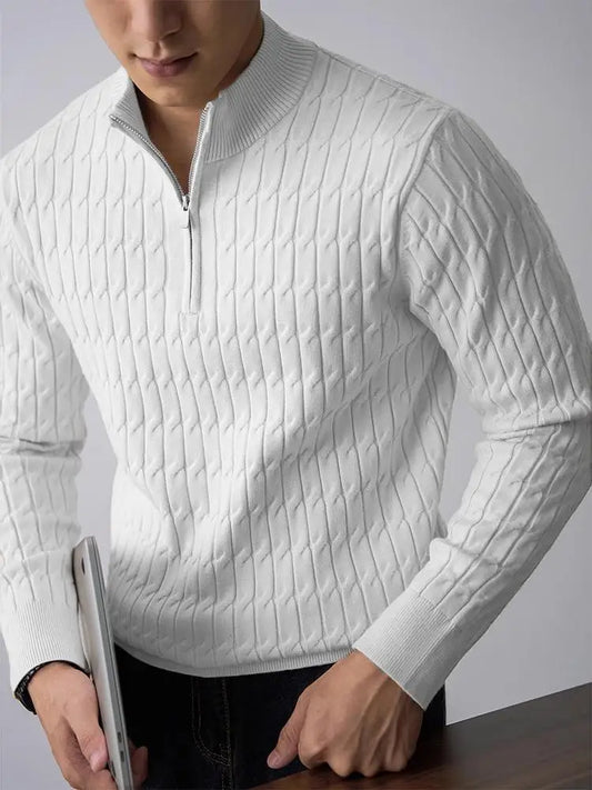 Cable-knit half-zip warm pullover for men | Ellison -1