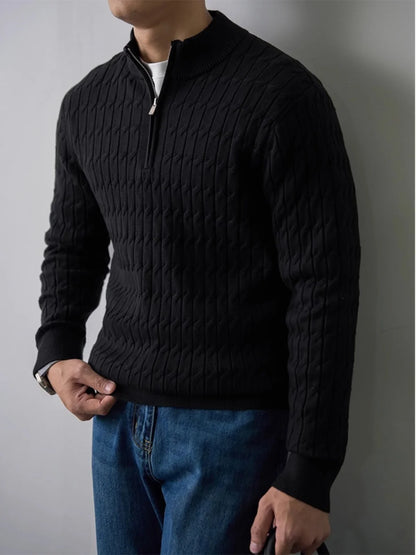 Cable-knit half-zip warm pullover for men | Ellison -3