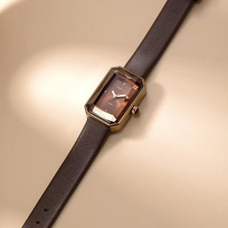 Slim rectangular leather-strap wristwatch for women | Aurora -3