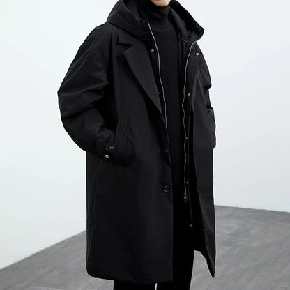 Long hooded zip-front tailored overcoat for men | Kensington -7