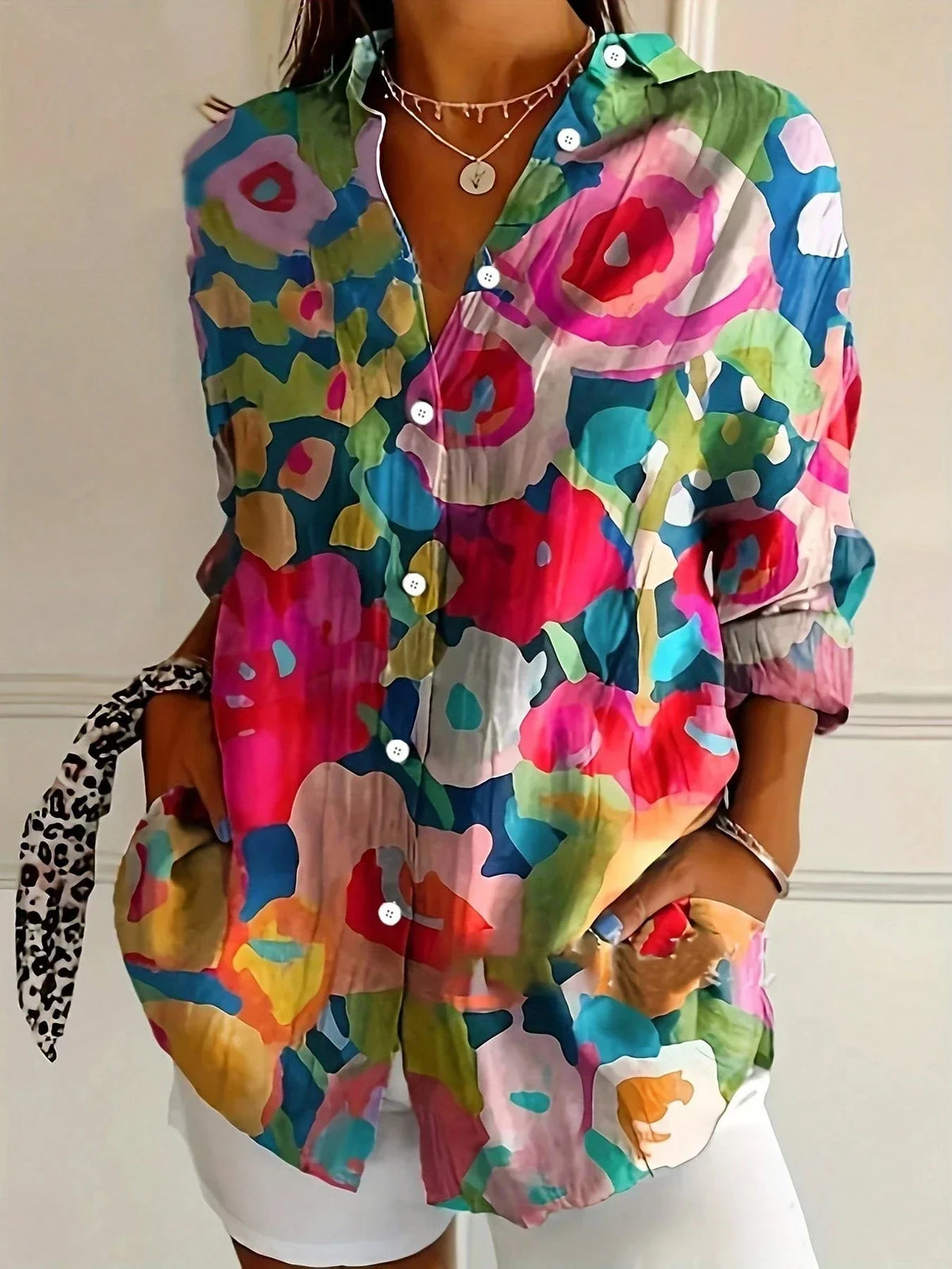 Colourful patterned everyday blouse for women | Andie -5