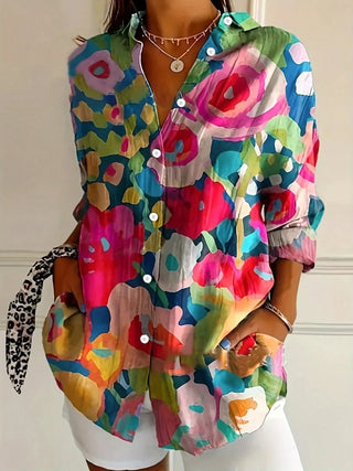 Colourful patterned casual everyday blouse for women | Astrid -5