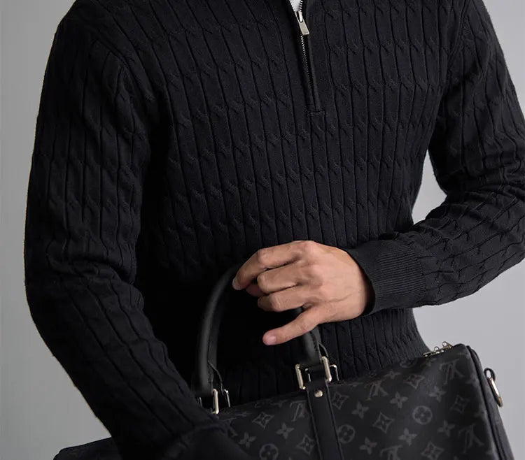 Cable-knit half-zip warm pullover for men | Ellison -14