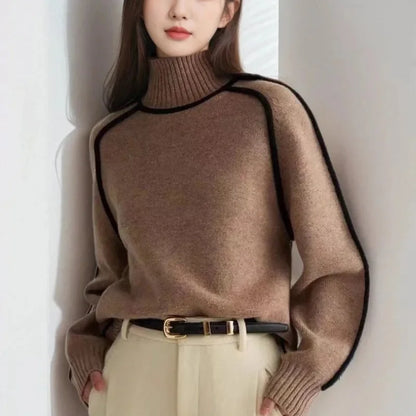 Ottoline | Women's Contrast Piping Turtleneck Sweater