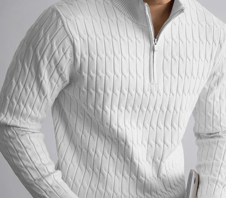Cable-knit half-zip warm pullover for men | Ellison -17