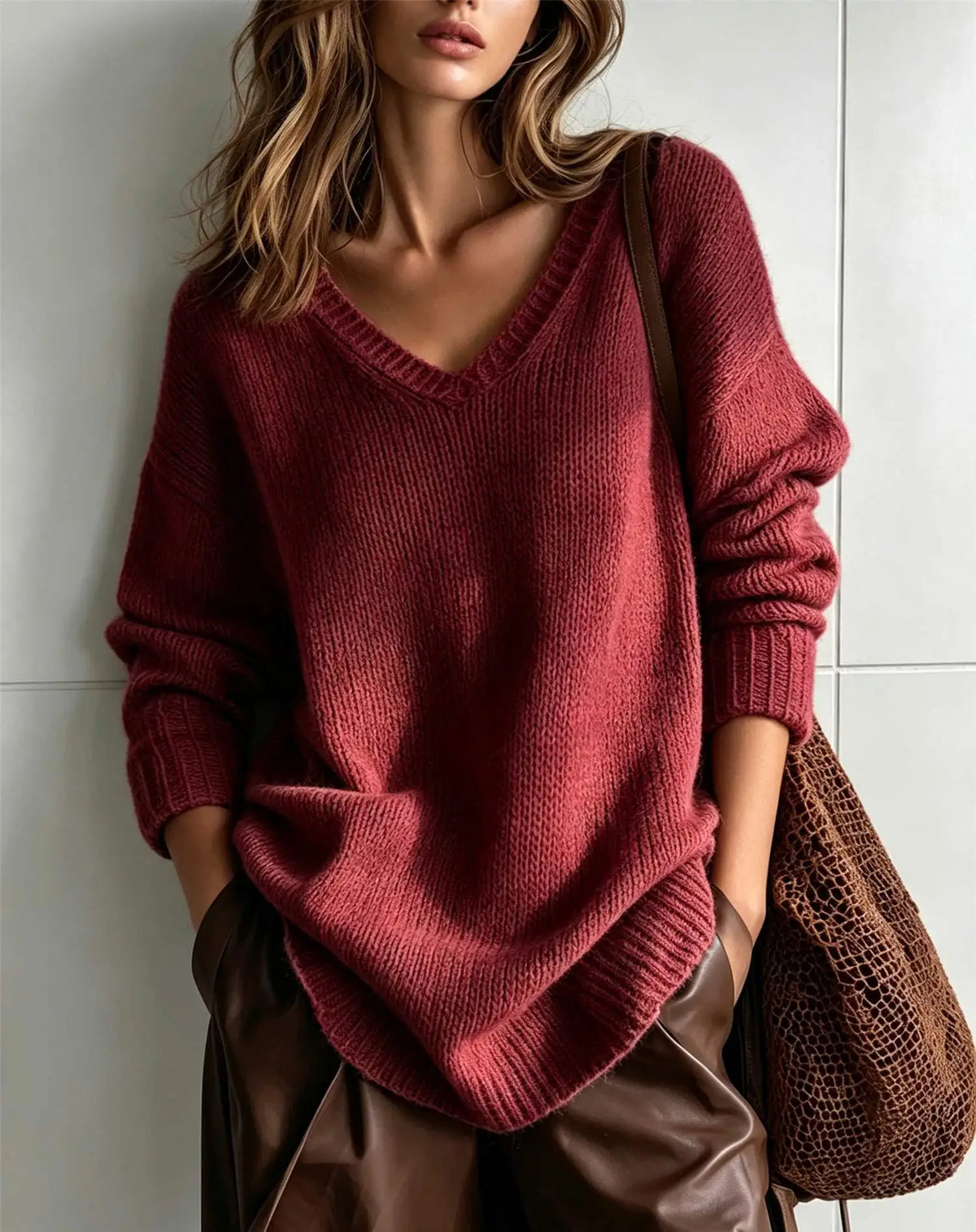 Delphine | Women's V Neck Knit Sweater