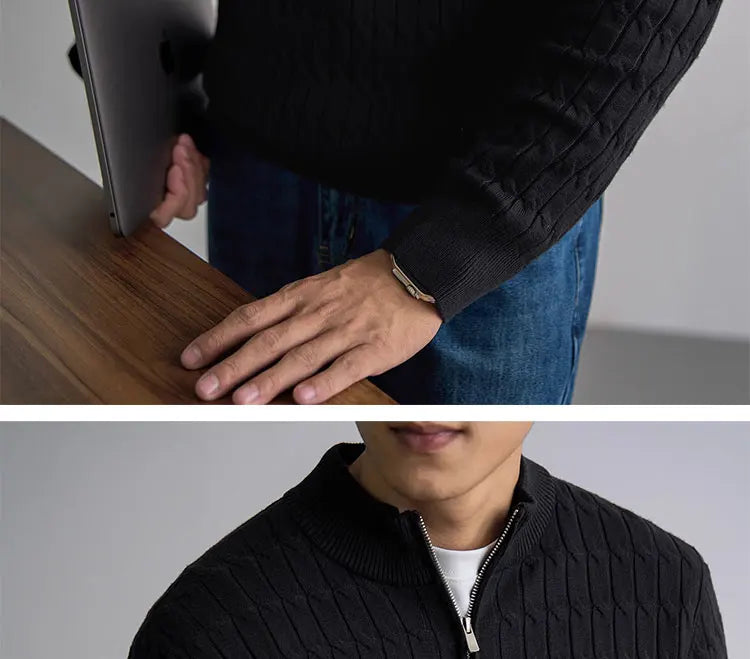 Cable-knit half-zip warm pullover for men | Ellison -10