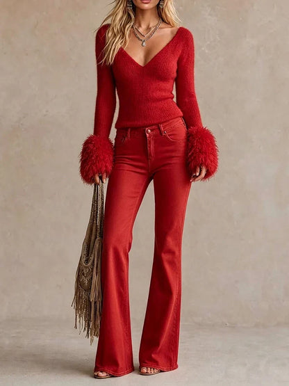 Sylvane | Women's Off Shoulder Fuzzy Knit Sweater