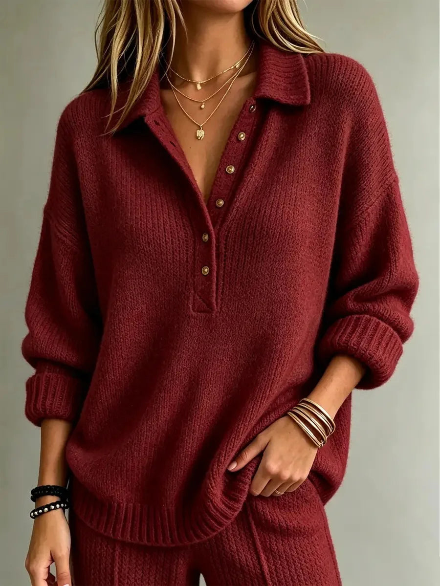 Alma | Women's Button Neck Polo Sweater