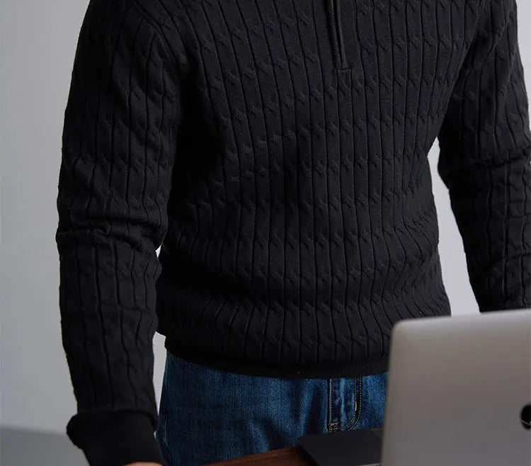 Cable-knit half-zip warm pullover for men | Ellison -11