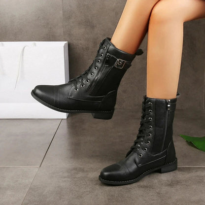 Lace-up leather zip ankle boots for women | Brandy -4